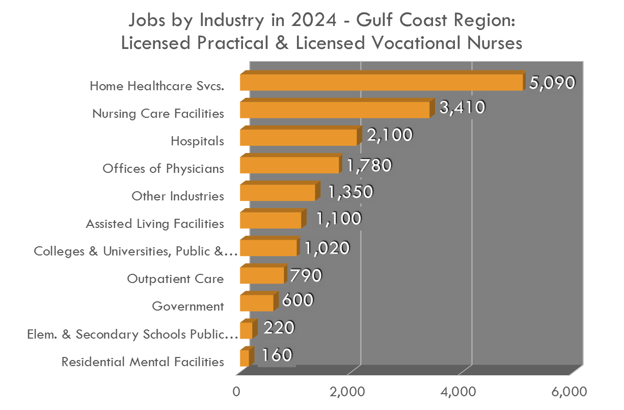 Licensed Vocational Nurses work in an equally extensive variety of industries as RNs, but only 12% work in hospitals Licensed Vocational Nurses work in an equally extensive variety of industries as RNs, but only 12% work in hospitals