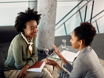 Two women talking